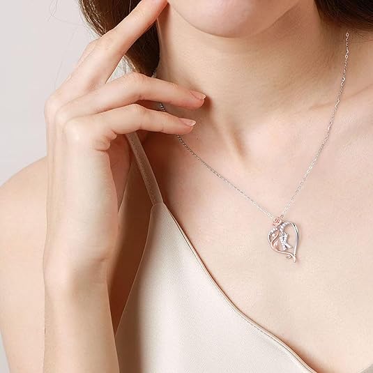 Rose Heart Initial Necklace 925 Sterling Silver Gift for Women