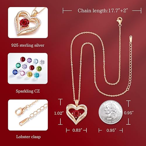 Heart Birthstone Necklace 925 Silver Birthstone Women