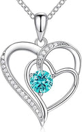 Birthstone Heart Necklace 925 Silver White Gold Plated