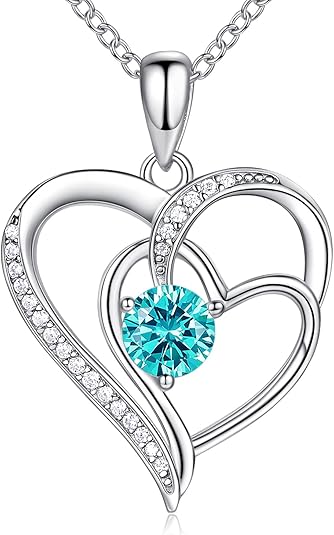 Birthstone Heart Necklace 925 Silver White Gold Plated