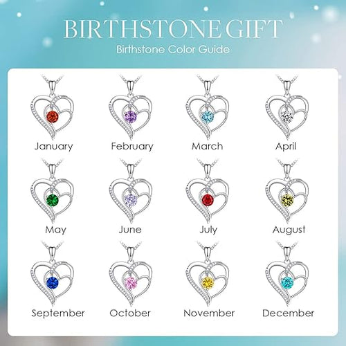 Birthstone Heart Necklace 925 Silver White Gold Plated