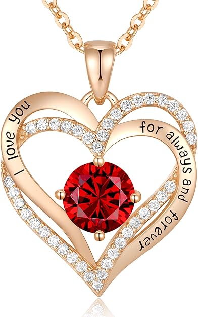 Heart Birthstone Necklace 925 Silver Birthstone Women