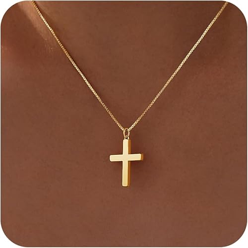 Cross Necklace 14K Gold Silver Plated CZ Waterproof