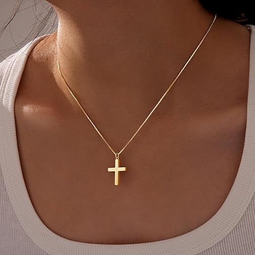 Cross Necklace 14K Gold Silver Plated CZ Waterproof