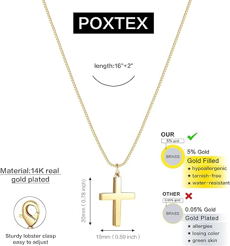 Cross Necklace 14K Gold Silver Plated CZ Waterproof