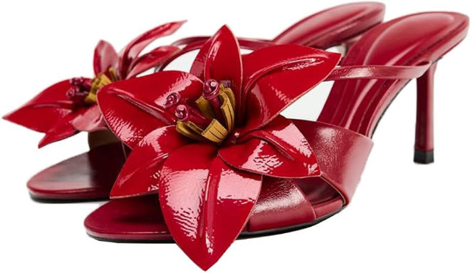 Floral Strappy Kitten Heel Mules Women Open Toe