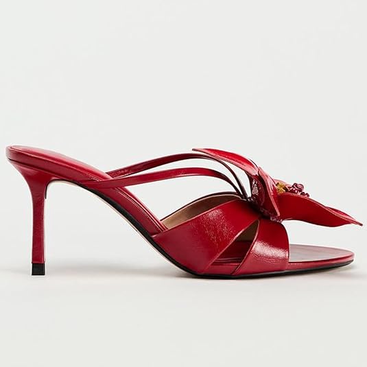 Floral Strappy Kitten Heel Mules Women Open Toe