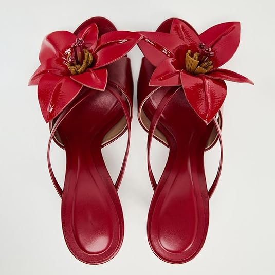 Floral Strappy Kitten Heel Mules Women Open Toe