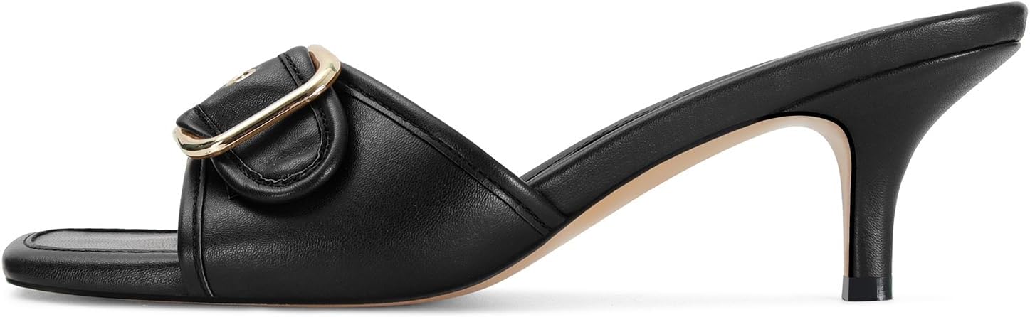 Black & Brown Kitten Heel Slides Square Toe Mule Sandals Women