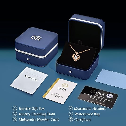 Moissanite Heart Necklace 1–3CT 925 Silver Gold Plated