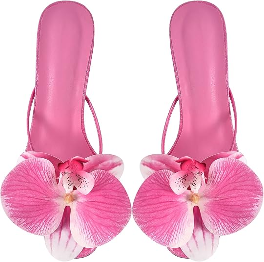 Clear Kitten Heels Floral Print Slip-On Mules Women