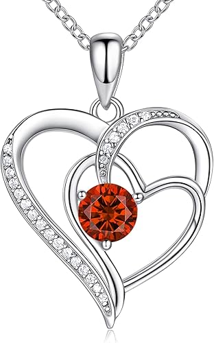 Birthstone Heart Necklace 925 Silver White Gold Plated