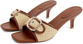 Black & Brown Kitten Heel Slides Square Toe Mule Sandals Women